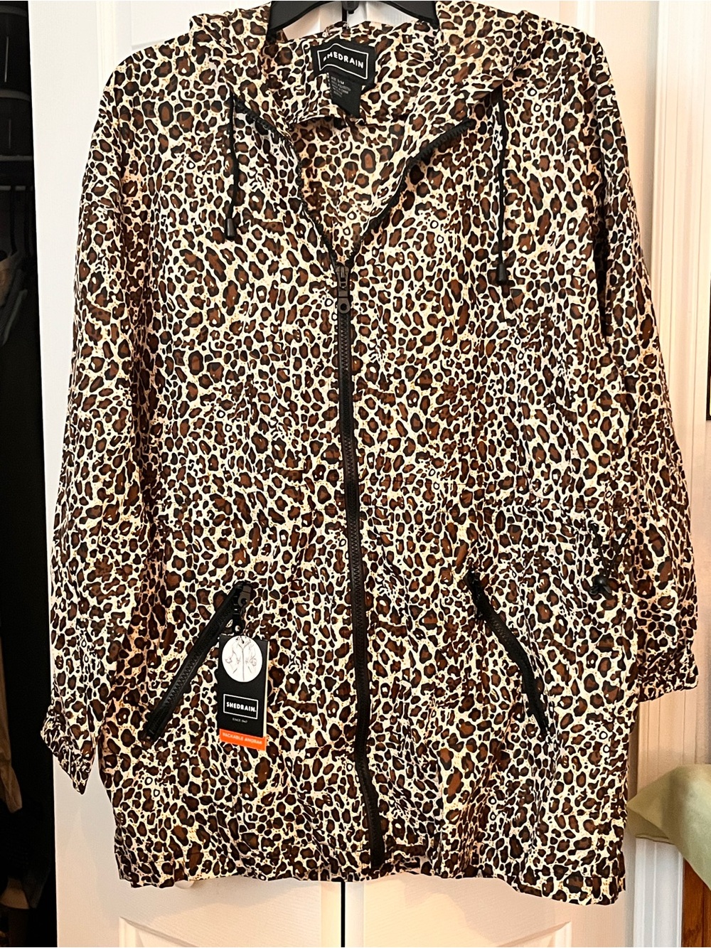 Shedrain Leopard Print Hooded Rain Jacket